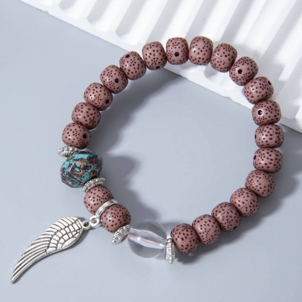 Boho Brown Beaded Dangle Wing Charm Bracelet NEW - Picture 2 of 9